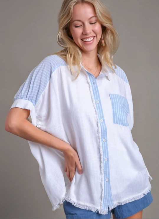 Linen Blue & White Button Down