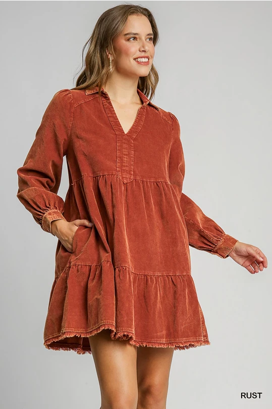 Rust Mineral Wash Corduroy Dress