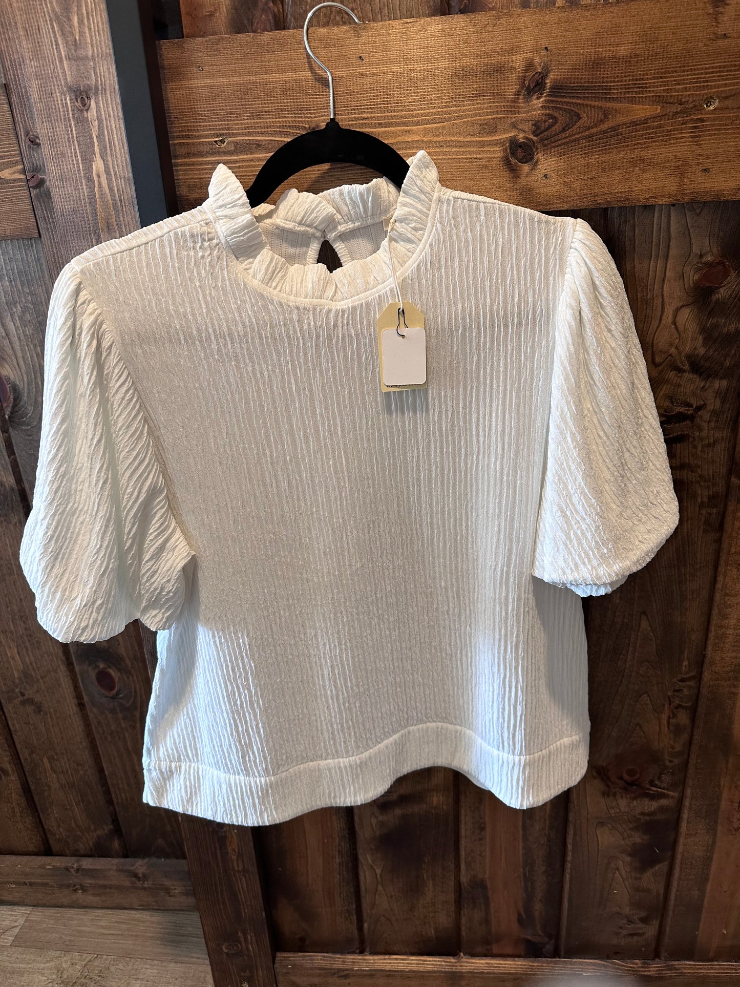 White Textured Puff Sleeve Top