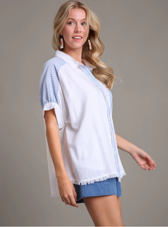 Linen Blue & White Button Down