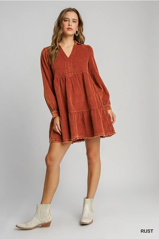 Rust Mineral Wash Corduroy Dress